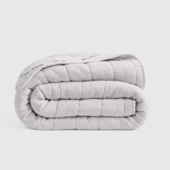 Quince Organic Airy Gauze Box Quilt Blanket Twin Fog Grey - Picture 1 of 7